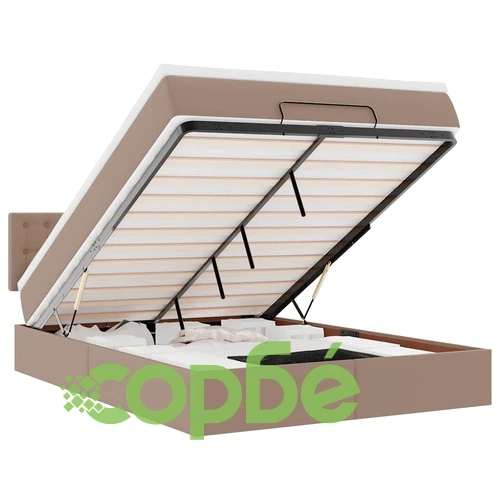 Османска легло с матраци&LED капучино 140x200см изкуствена кожа ➤ топ цена ➤ sorbe.bg