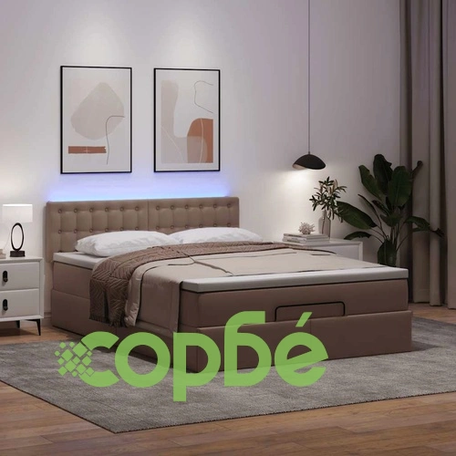 Османска легло с матраци&LED капучино 140x200см изкуствена кожа ➤ топ цена ➤ sorbe.bg