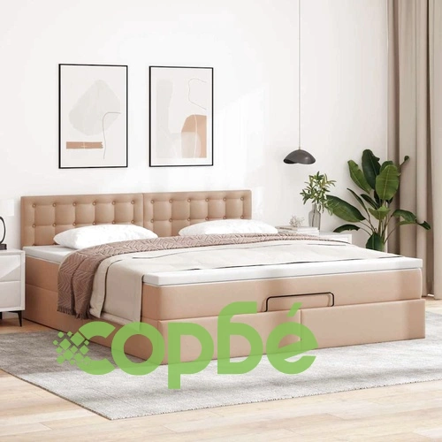 Османска легло с матраци&LED капучино 140x200см изкуствена кожа ➤ топ цена ➤ sorbe.bg