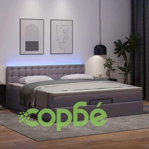 Османска легло с матраци&LED, сиво, 160x200 см, изкуствена кожа ➤ топ цена ➤ sorbe.bg
