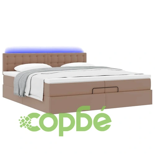 Османска легло с матраци&LED капучино 200x200см изкуствена кожа ➤ топ цена ➤ sorbe.bg