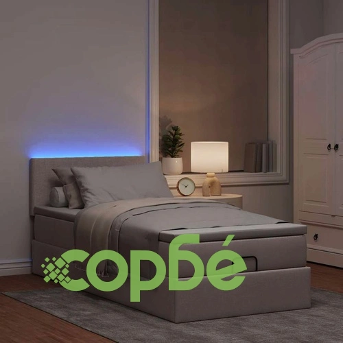 Османска легло с матрак и LED, таупе, 90x190 см, плат ➤ топ цена ➤ sorbe.bg