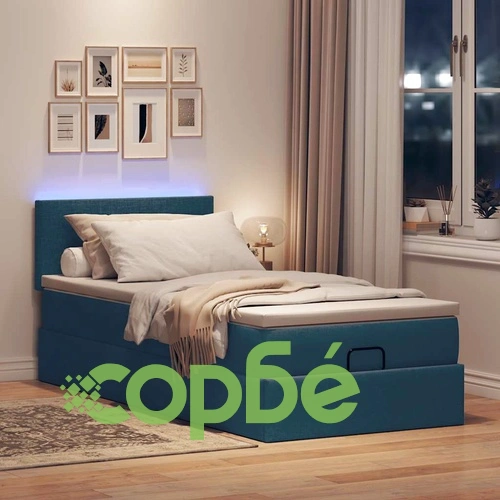 Османска легло с матрак и LED, синьо, 90x200 см, плат ➤ топ цена ➤ sorbe.bg