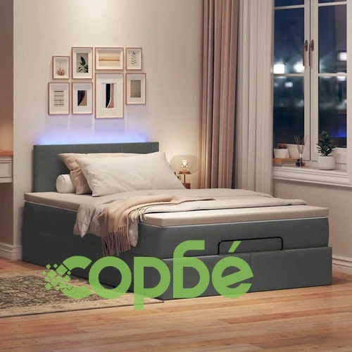 Османска легло с матрак и LED, тъмносиво, 120x190 см, плат ➤ топ цена ➤ sorbe.bg