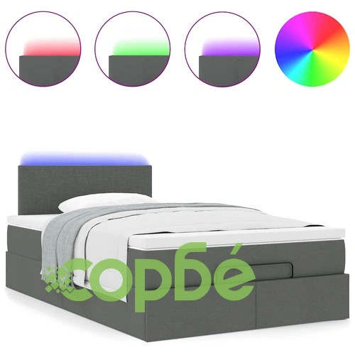 Османска легло с матрак и LED, тъмносиво, 120x190 см, плат ➤ топ цена ➤ sorbe.bg