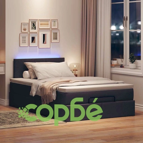 Османска легло с матрак и LED, тъмнокафяво, 120x190 см, плат ➤ топ цена ➤ sorbe.bg