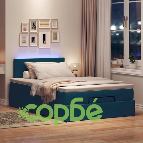 Османска легло с матрак и LED, синьо, 120x190 см, плат ➤ топ цена ➤ sorbe.bg