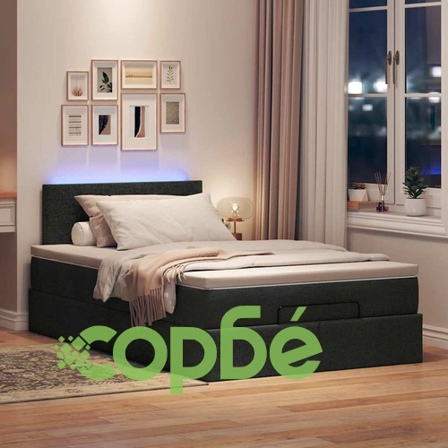 Османска легло с матрак и LED, черно, 120x200 см, плат ➤ топ цена ➤ sorbe.bg