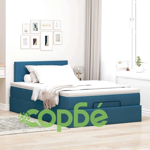Османска легло с матрак и LED, синьо, 120x200 см, плат ➤ топ цена ➤ sorbe.bg