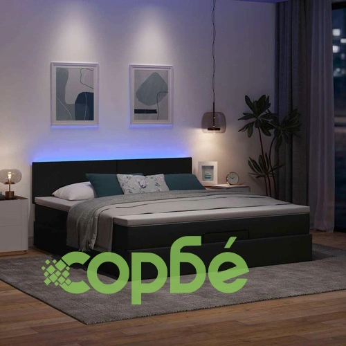 Османска легло с матрак и LED, тъмносиво, 160x200 см, плат ➤ топ цена ➤ sorbe.bg
