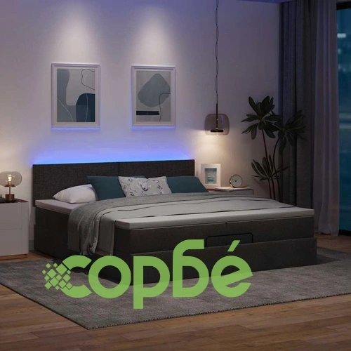 Османска легло с матрак и LED, черно, 200x200 см, плат ➤ топ цена ➤ sorbe.bg