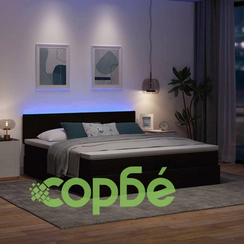 Османска легло с матрак и LED, тъмнокафяво, 200x200 см, плат ➤ топ цена ➤ sorbe.bg
