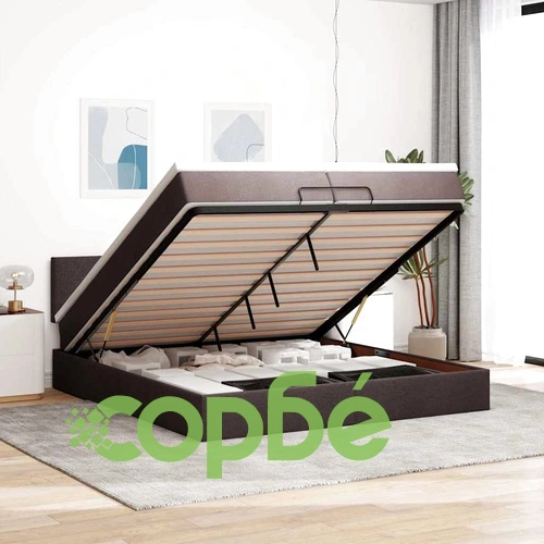 Османска легло с матрак и LED, тъмнокафяво, 200x200 см, плат ➤ топ цена ➤ sorbe.bg