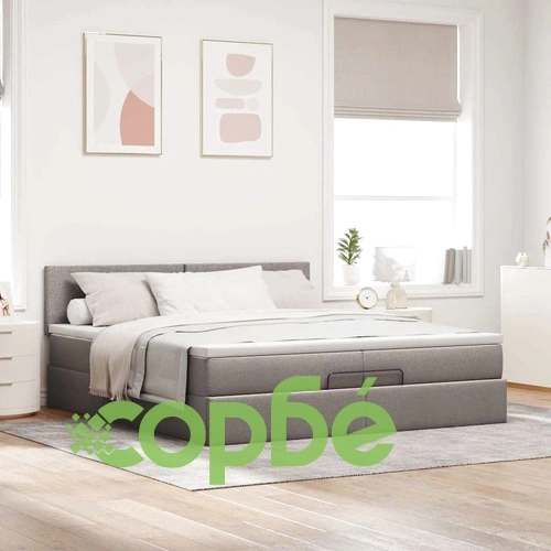 Османска легло с матрак и LED, таупе, 200x200 см, плат ➤ топ цена ➤ sorbe.bg