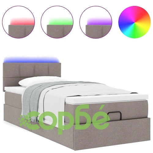 Османска легло с матрак и LED, таупе, 80x200 см, плат ➤ топ цена ➤ sorbe.bg