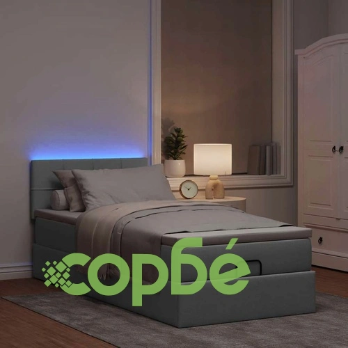 Османска легло с матрак и LED, светлосиво, 90x200 см, плат ➤ топ цена ➤ sorbe.bg