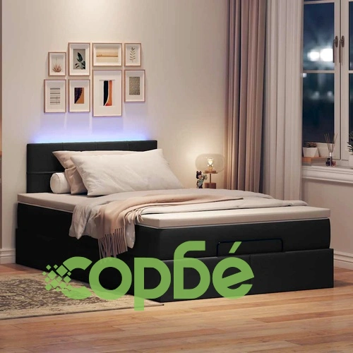 Османска легло с матрак и LED, черно, 120x190 см, плат ➤ топ цена ➤ sorbe.bg