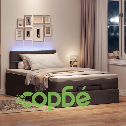 Османска легло с матрак и LED, тъмнокафяво, 120x190 см, плат ➤ топ цена ➤ sorbe.bg