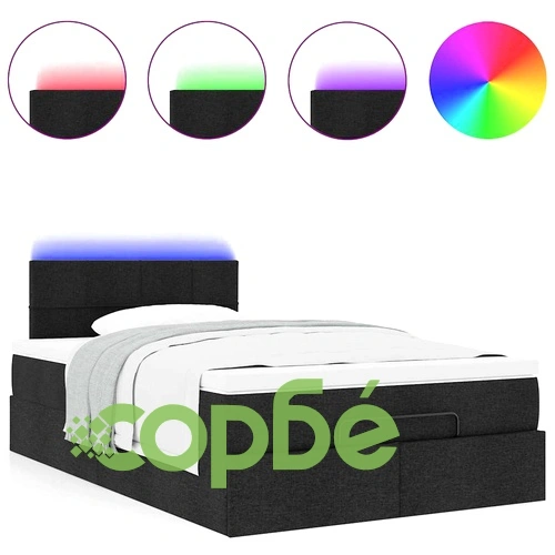 Османска легло с матрак и LED, черно, 120x200 см, плат ➤ топ цена ➤ sorbe.bg