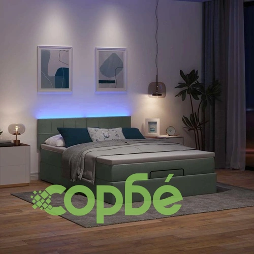 Османска легло с матрак и LED, тъмносиво, 140x190 см, плат ➤ топ цена ➤ sorbe.bg