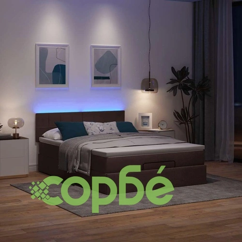 Османска легло с матрак и LED, тъмнокафяво, 140x190 см, плат ➤ топ цена ➤ sorbe.bg