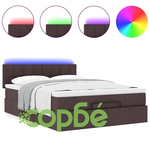 Османска легло с матрак и LED, тъмнокафяво, 140x190 см, плат ➤ топ цена ➤ sorbe.bg