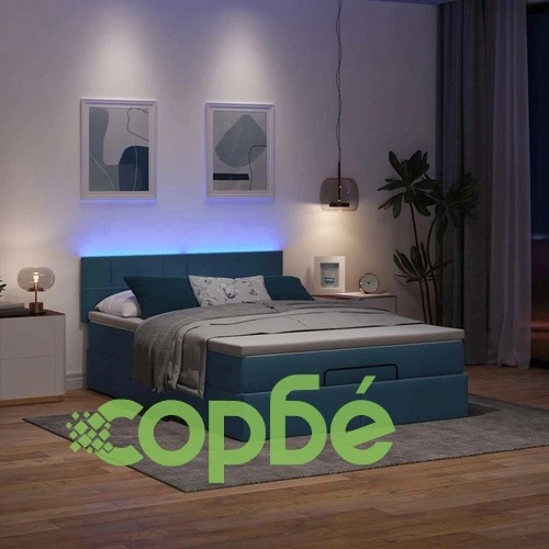 Османска легло с матрак и LED, синьо, 140x190 см, плат ➤ топ цена ➤ sorbe.bg
