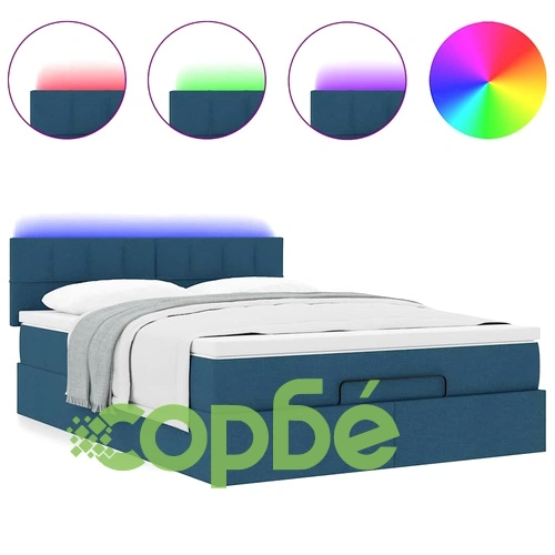 Османска легло с матрак и LED, синьо, 140x190 см, плат ➤ топ цена ➤ sorbe.bg