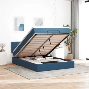Османска легло с матрак и LED, синьо, 140x190 см, плат