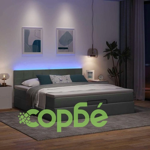 Османска легло с матрак и LED, тъмносиво, 160x200 см, плат ➤ топ цена ➤ sorbe.bg