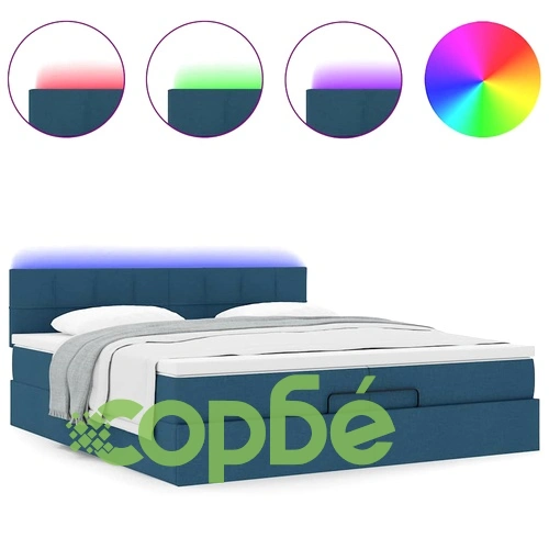 Османска легло с матрак и LED, синьо, 200x200 см, плат ➤ топ цена ➤ sorbe.bg