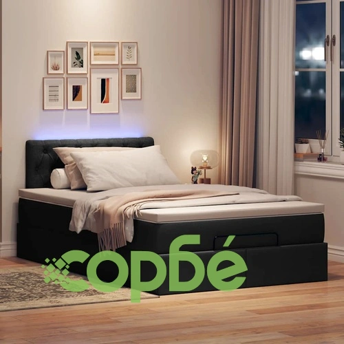 Османска легло с матрак и LED, черно, 120x200 см, плат ➤ топ цена ➤ sorbe.bg