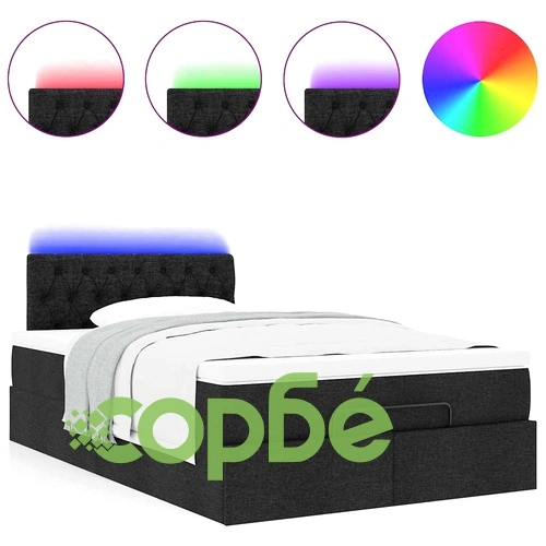 Османска легло с матрак и LED, черно, 120x200 см, плат ➤ топ цена ➤ sorbe.bg