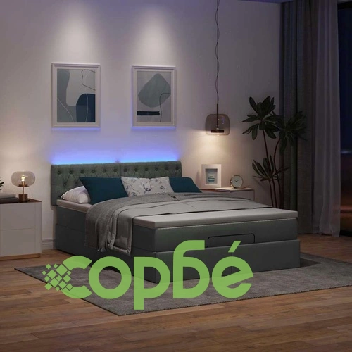 Османска легло с матрак и LED, тъмносиво, 140x190 см, плат ➤ топ цена ➤ sorbe.bg