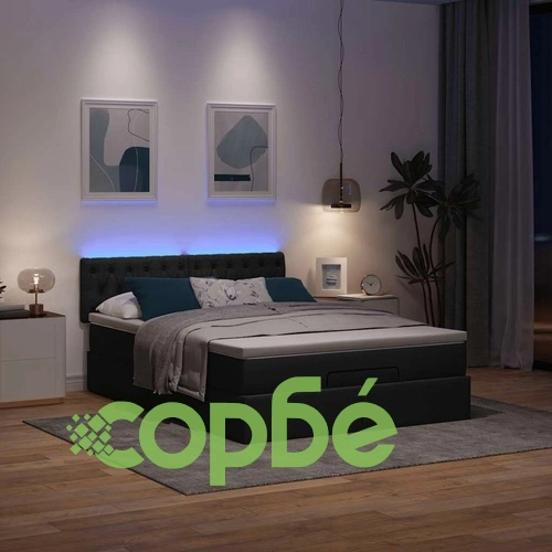 Османско легло с матрак & LEDs черен 140x190 cm Fabric ➤ топ цена ➤ sorbe.bg