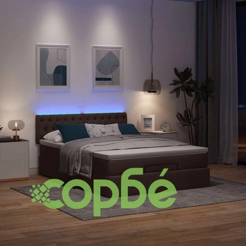 Османска легло с матрак и LED, тъмнокафяво, 140x200 см, плат ➤ топ цена ➤ sorbe.bg