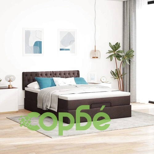Османска легло с матрак и LED, тъмнокафяво, 140x200 см, плат ➤ топ цена ➤ sorbe.bg