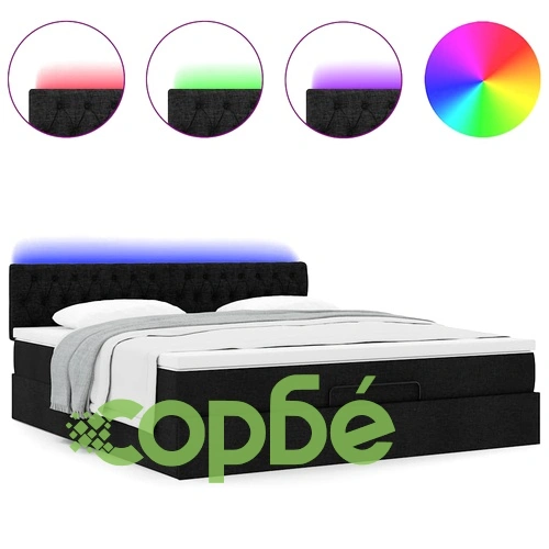 Османска легло с матрак и LED, черно, 160x200 см, плат ➤ топ цена ➤ sorbe.bg