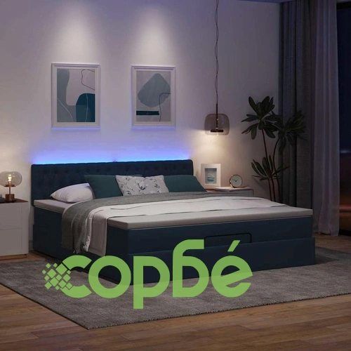 Османска легло с матрак и LED, синьо, 160x200 см, плат ➤ топ цена ➤ sorbe.bg