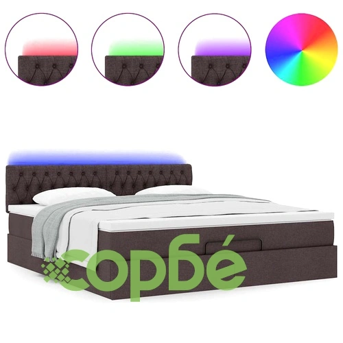 Османска легло с матрак и LED, тъмнокафяво, 180x200 см, плат ➤ топ цена ➤ sorbe.bg