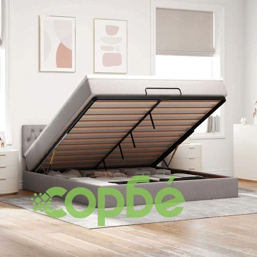 Османска легло с матрак и LED, таупе, 180x200 см, плат ➤ топ цена ➤ sorbe.bg