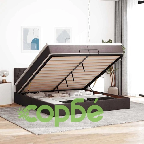 Османска легло с матрак и LED, тъмнокафяво, 200x200 см, плат ➤ топ цена ➤ sorbe.bg