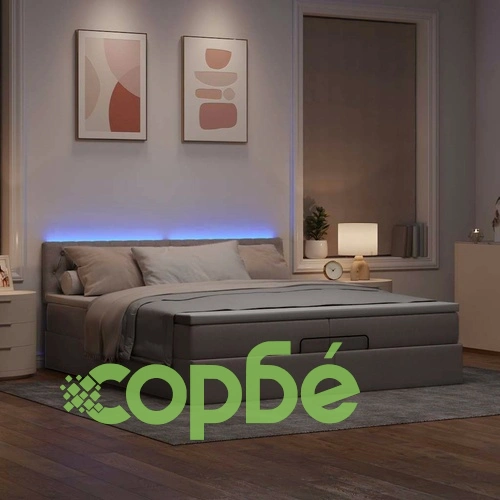 Османска легло с матрак и LED, таупе, 200x200 см, плат ➤ топ цена ➤ sorbe.bg