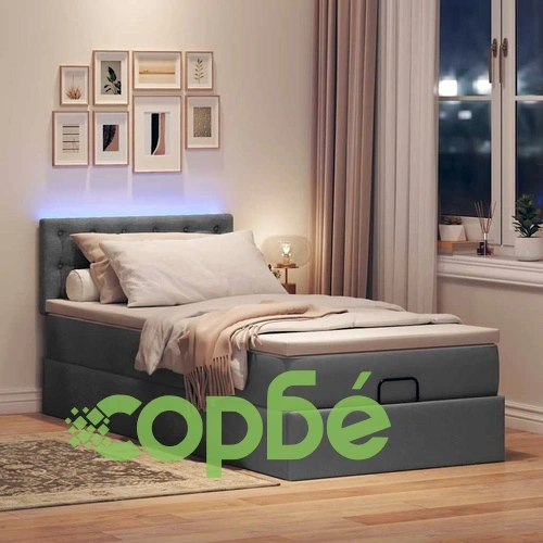 Османска легло с матрак и LED, тъмносиво, 80x200 см, плат ➤ топ цена ➤ sorbe.bg