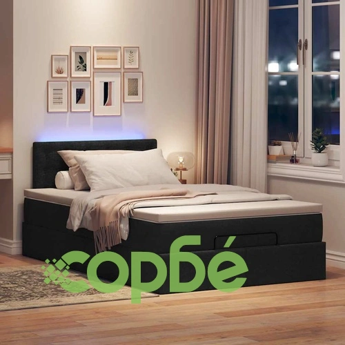 Османска легло с матрак и LED, черно, 120x190 см, плат ➤ топ цена ➤ sorbe.bg