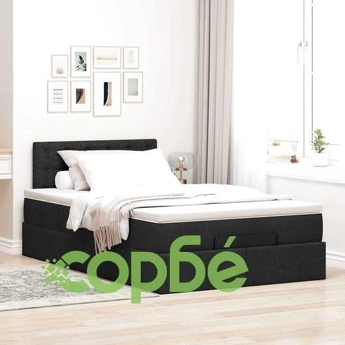 Османска легло с матрак и LED, черно, 120x190 см, плат ➤ топ цена ➤ sorbe.bg