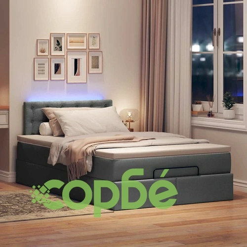 Османска легло с матрак и LED, тъмносиво, 120x200 см, плат ➤ топ цена ➤ sorbe.bg