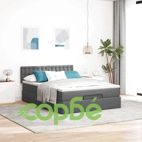 Османска легло с матрак и LED, тъмносиво, 140x190 см, плат ➤ топ цена ➤ sorbe.bg