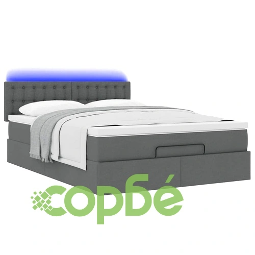 Османска легло с матрак и LED, тъмносиво, 140x190 см, плат ➤ топ цена ➤ sorbe.bg