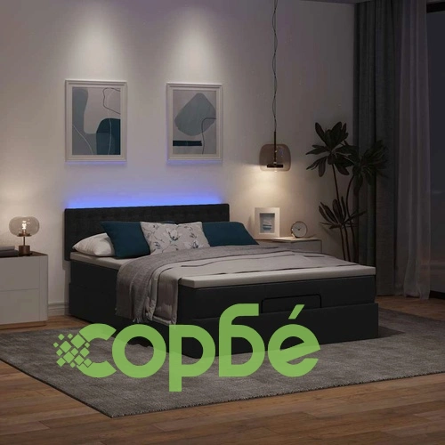 Османско легло с матрак & LEDs черен 140x190 cm Fabric ➤ топ цена ➤ sorbe.bg